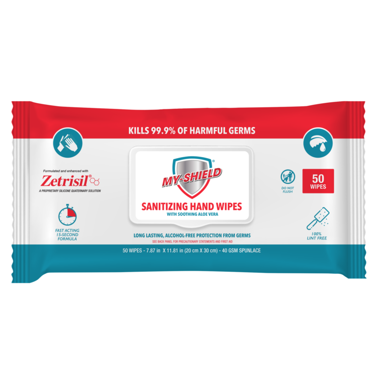 My-shield Sanitizing Hand Wipes Travel Pack w/Zetrisil – 20Ct (12