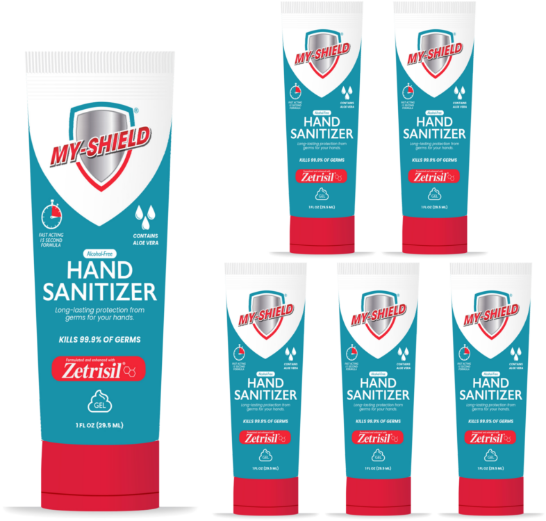 My-shield Hand Sanitizer Gel 1oz travel tubes (6 pack) w/Zetrisil
